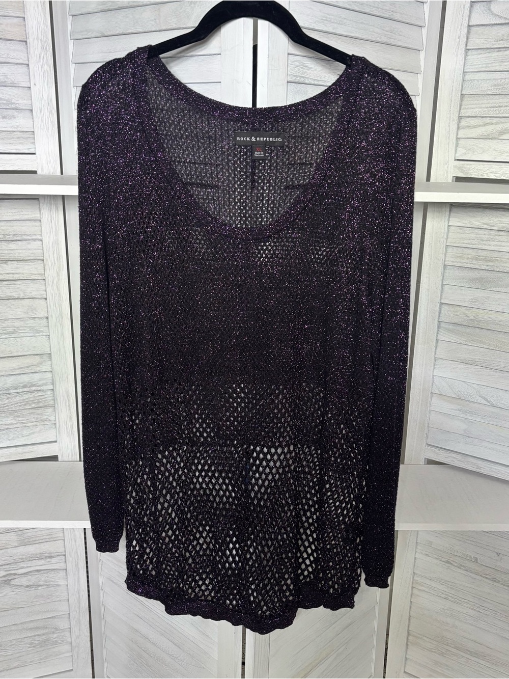 Rock & Republic XL Eggplant Metallic Shimmer Open Knit Sweater Tunic